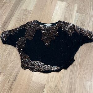 Oleg Cassini Black Top with Gold Sequins